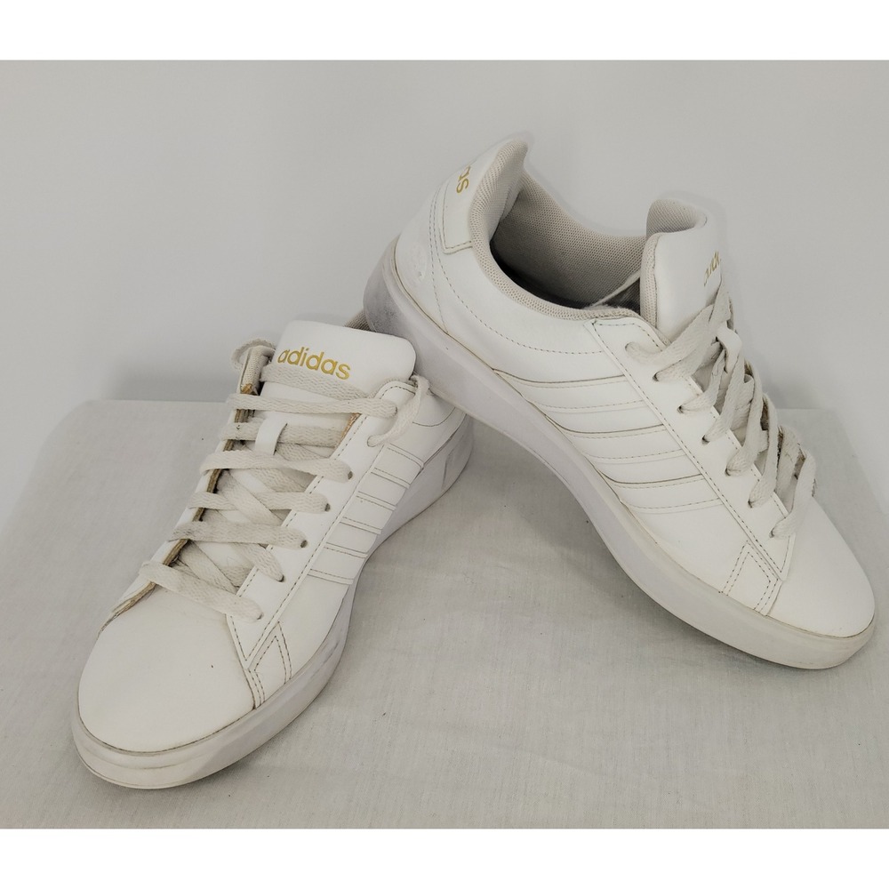 Adidas Grand Court TD Womens White Gold Metallic Sneakers Size 8.5